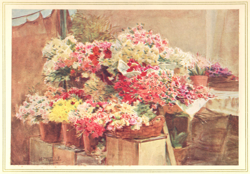 FRANCE. Menton and Monte Carlo. Flower Stall in Menton Market 1912 old print